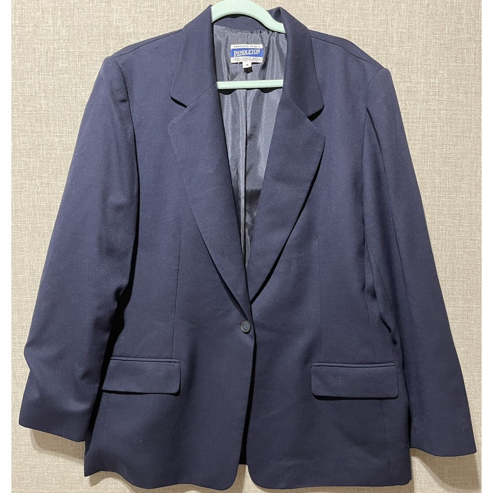 Pendleton Wool Blazer Women's 16 Navy Lined Classic Corpcore 90's Y2K Vintage
